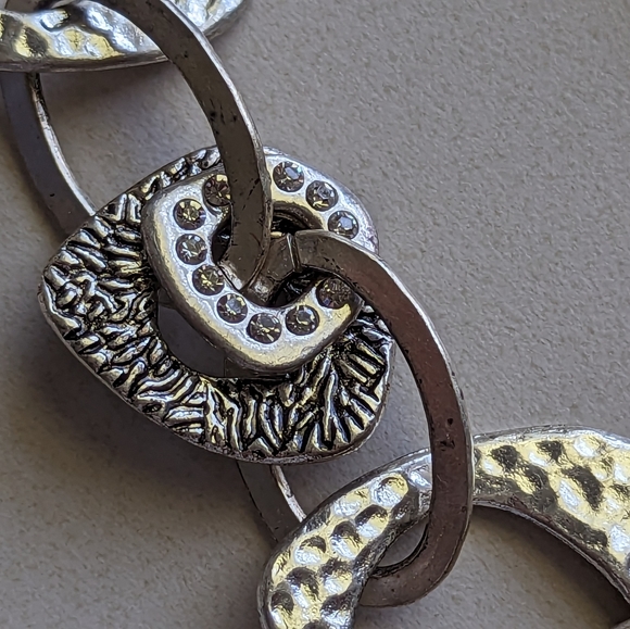 Chico's Vintage Silver Tone Chunky Mixed Link Rhinestone Accent Belt - Picture 10 of 12